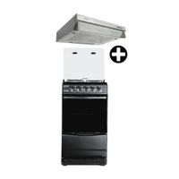 COMBO Orange: Cocina de pie a gas 20"" Sevilla 4 hornillas Negra + Campana Extractora 60cm Frontal Acero Inoxidable 1 motor