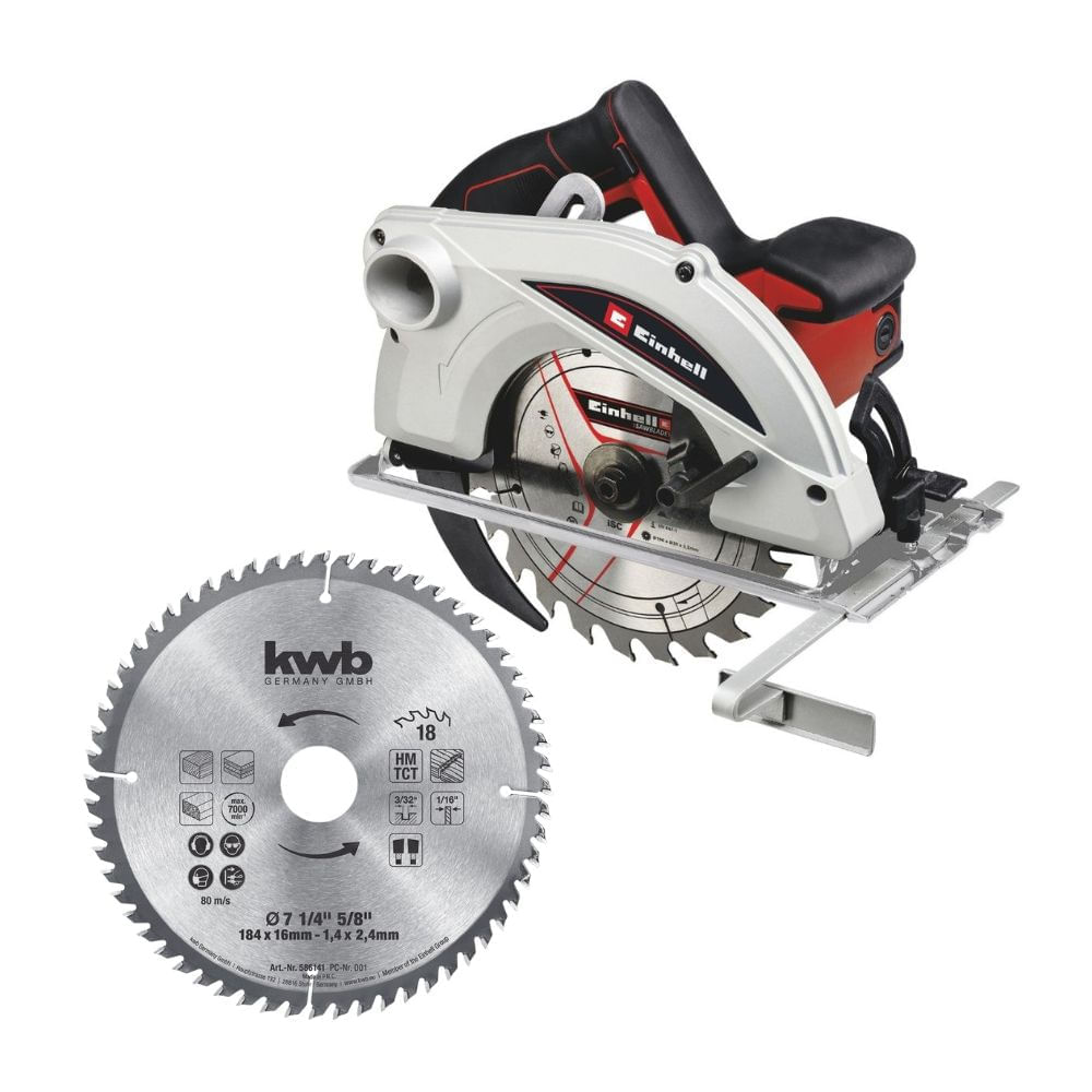 COMBO Sierra Circular tc-cs 1410/184 Einhell + Disco Sierra Circular KWB Modelo 60d 71/4'' para Maderas Duras y Blandas