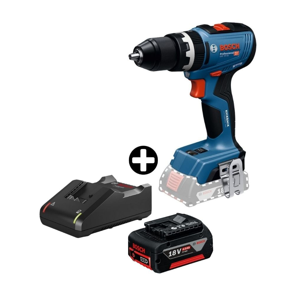 COMBO Taladro Atornillador Inálambrico Bosch Gsb 18V-65 Baretool + Batería 18V 4.0 Ah + Cargador GAL 18V-40 Bosch