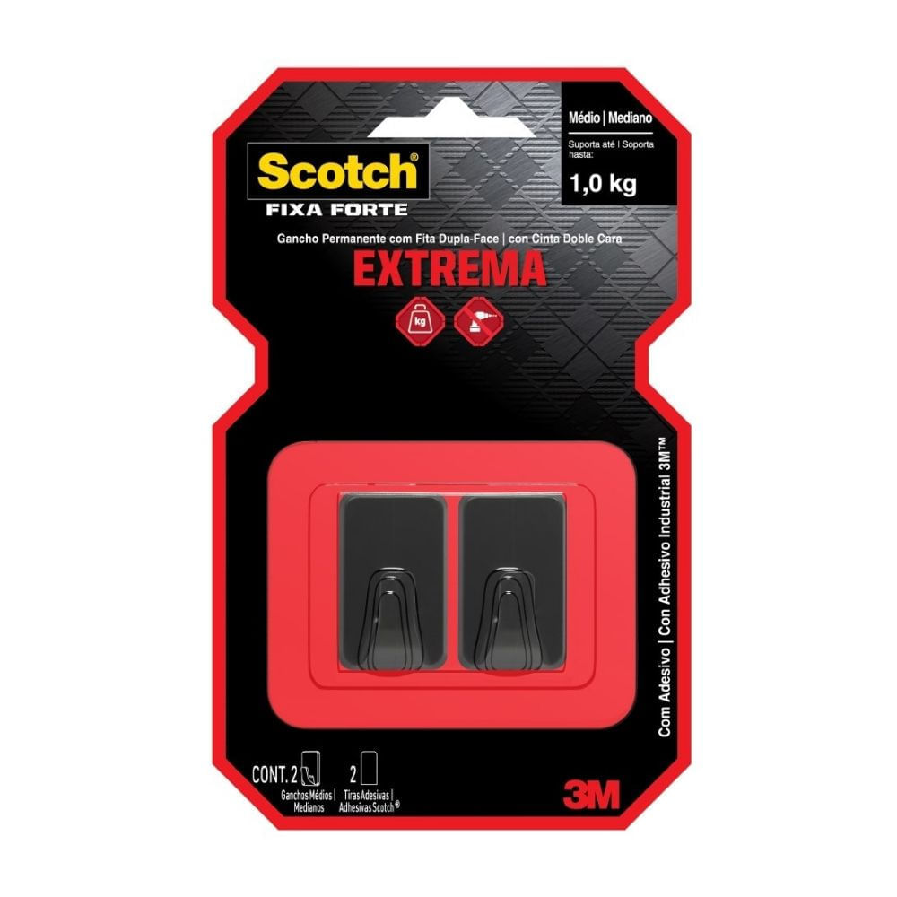 Gancho 3M Scotch Permanente Negro Medio 1kg x 2 Unidades