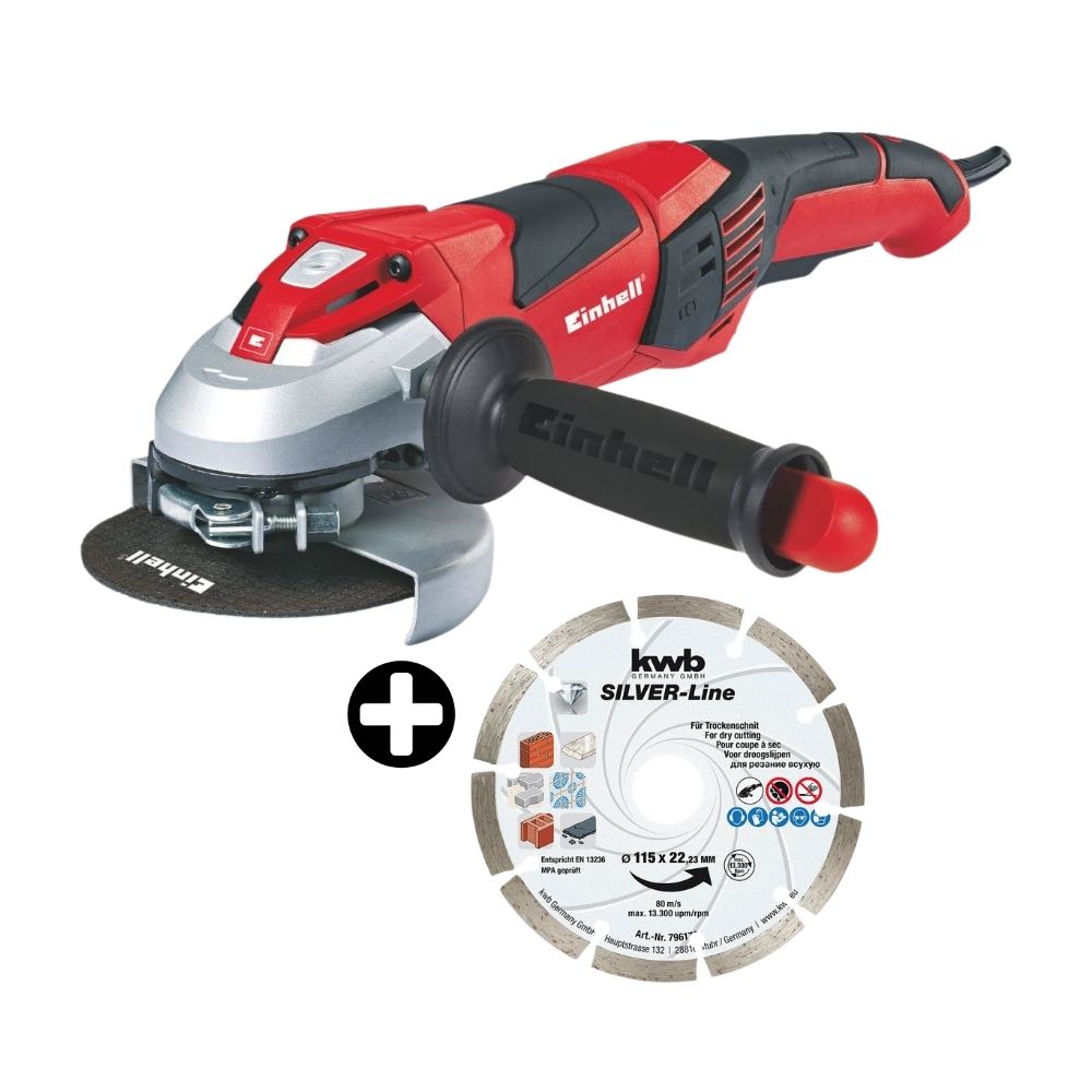 COMBO Amoladora 5" 1100W TE-AG 125 Einhell + Disco de Corte Segmentado KWB Silverline 115x22mm