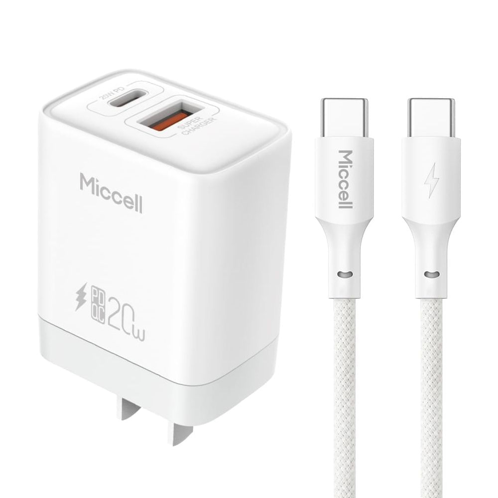 Dado de Carga 20W Dual USB/C + Cable C-C 1.2m Miccell