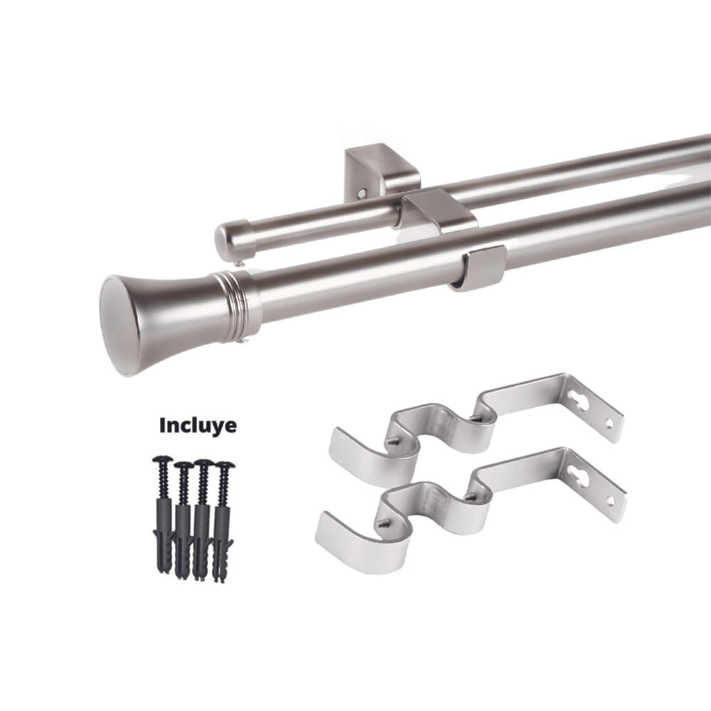 Pack Cortinero Doble Exterior Plateado Conico 170-320cm Aura