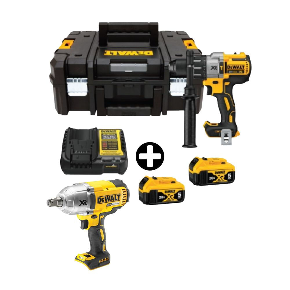 COMBO Dewalt: Taladro Percutor DCD996P2T-B2 20v-3v Brushless + Llave de Impacto 1/2" 20V BRUSHLESS DCF899B + 2 Bateria 5Ah + Maleta Tstack
