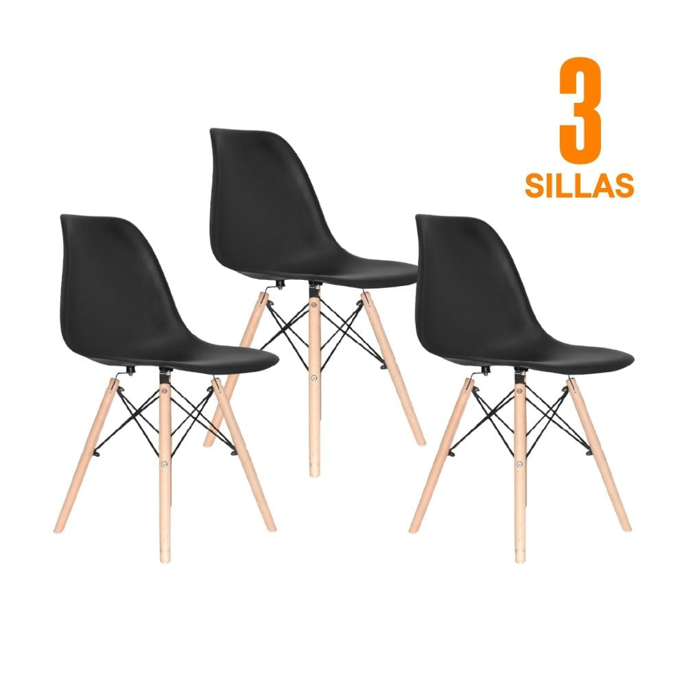 Set x 3 Sillas de Diseño Fija Eames Negro Bonno