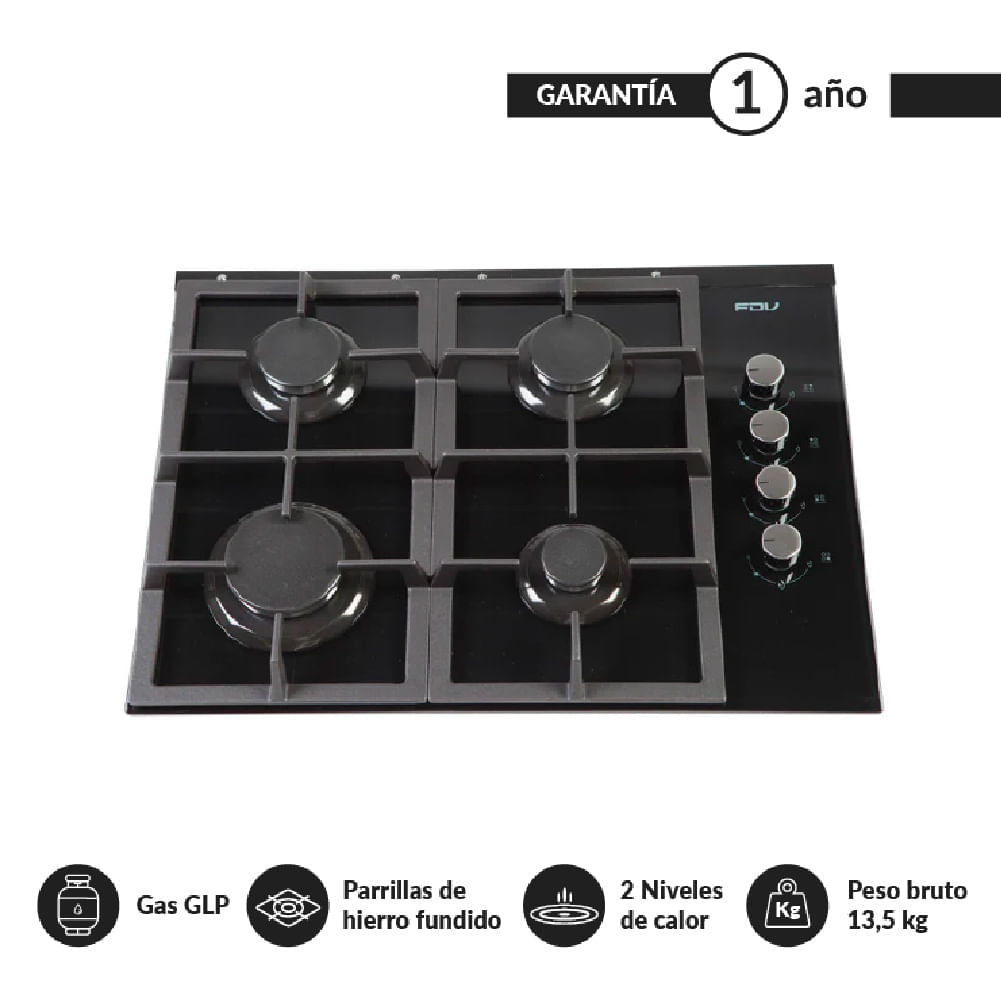 Cocina Encimera Fdv Crystal I 4gl 60cm Gas GLP