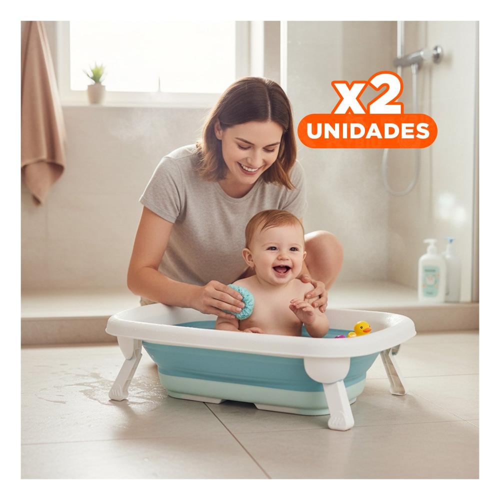 Pack2 Bañera de Bebe Plegable, Practica, Comoda y Funcional Celeste Y+Regalo Sticker