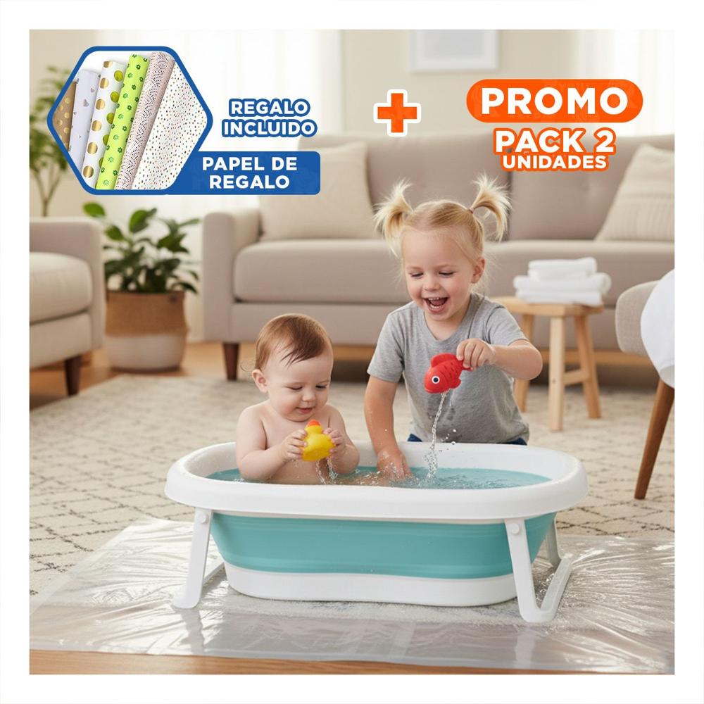 Pack2 Piscina Plegable para Bebe Compacta, Comoda y Facil de Usar Verde Y+Papel Regalo
