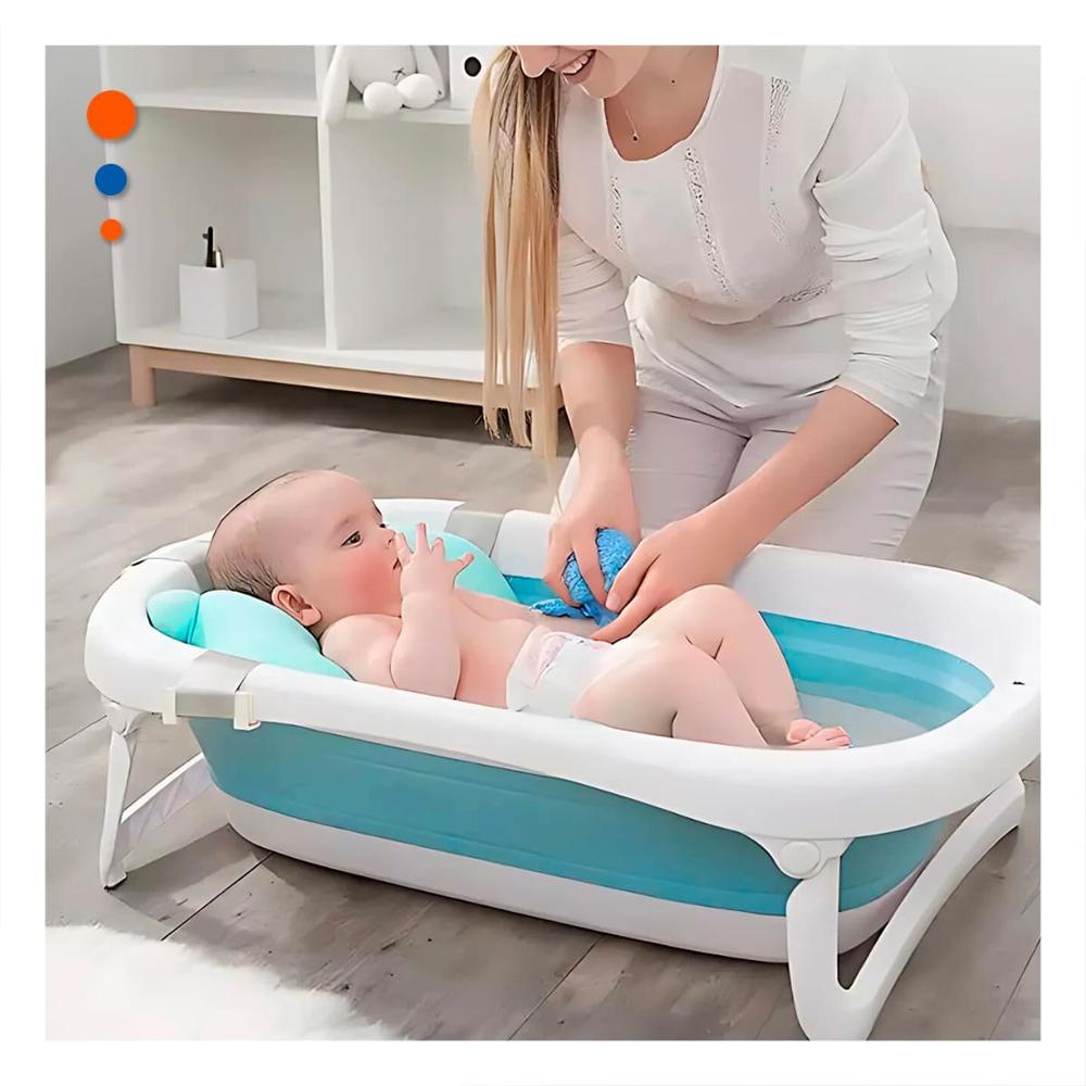 Cuenca Plegable para Bebe Practica, Compacta y Segura para Bano Celeste