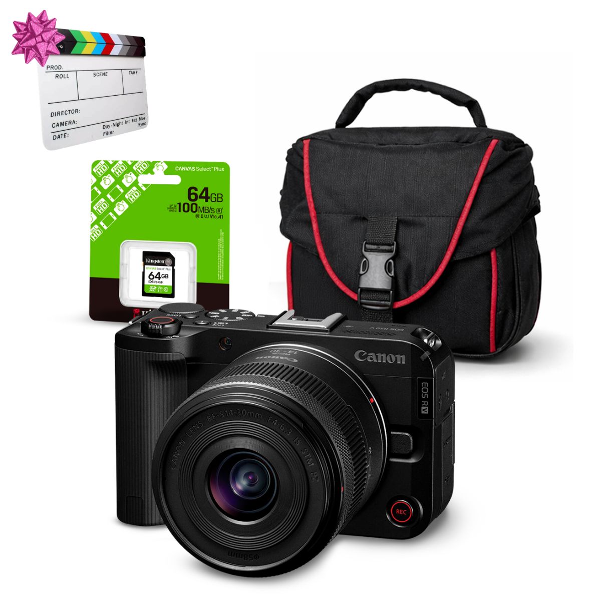 Cámara Mirrorless EOS R50V y Lente RF-S 14-30mm f45-63 IS STM y Kit Básico