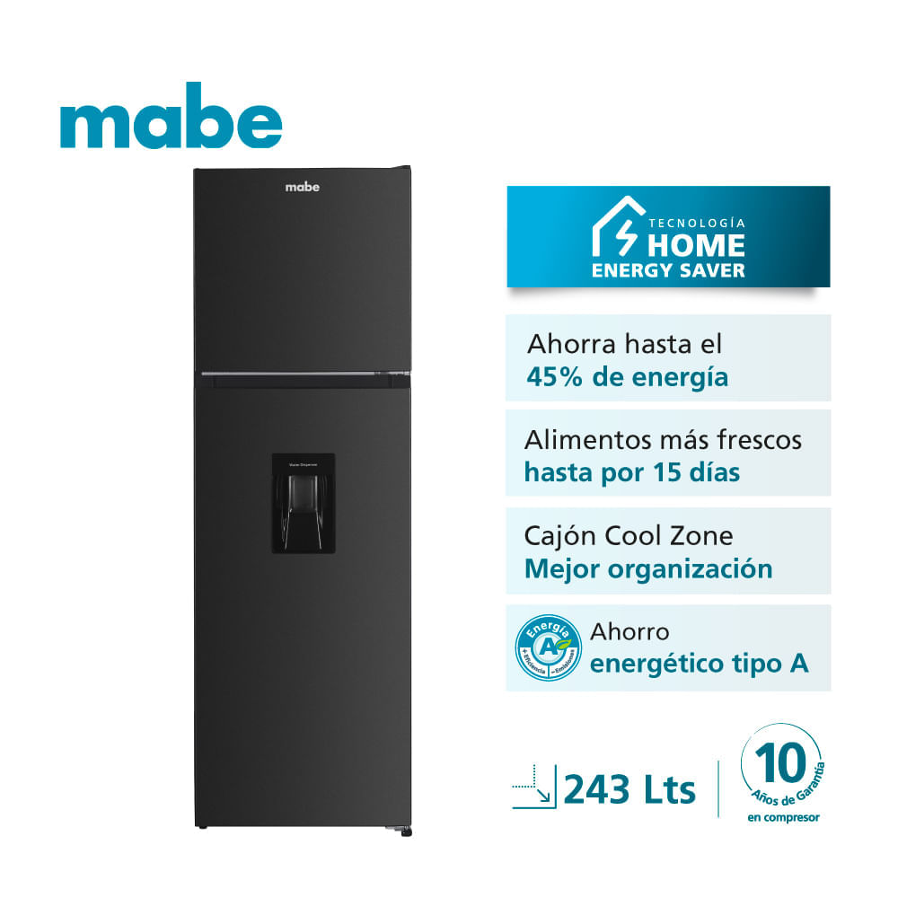 Refrigeradora Mabe RMN245PAPRP0 243L Bottom Freezer TecInverter Black Steel