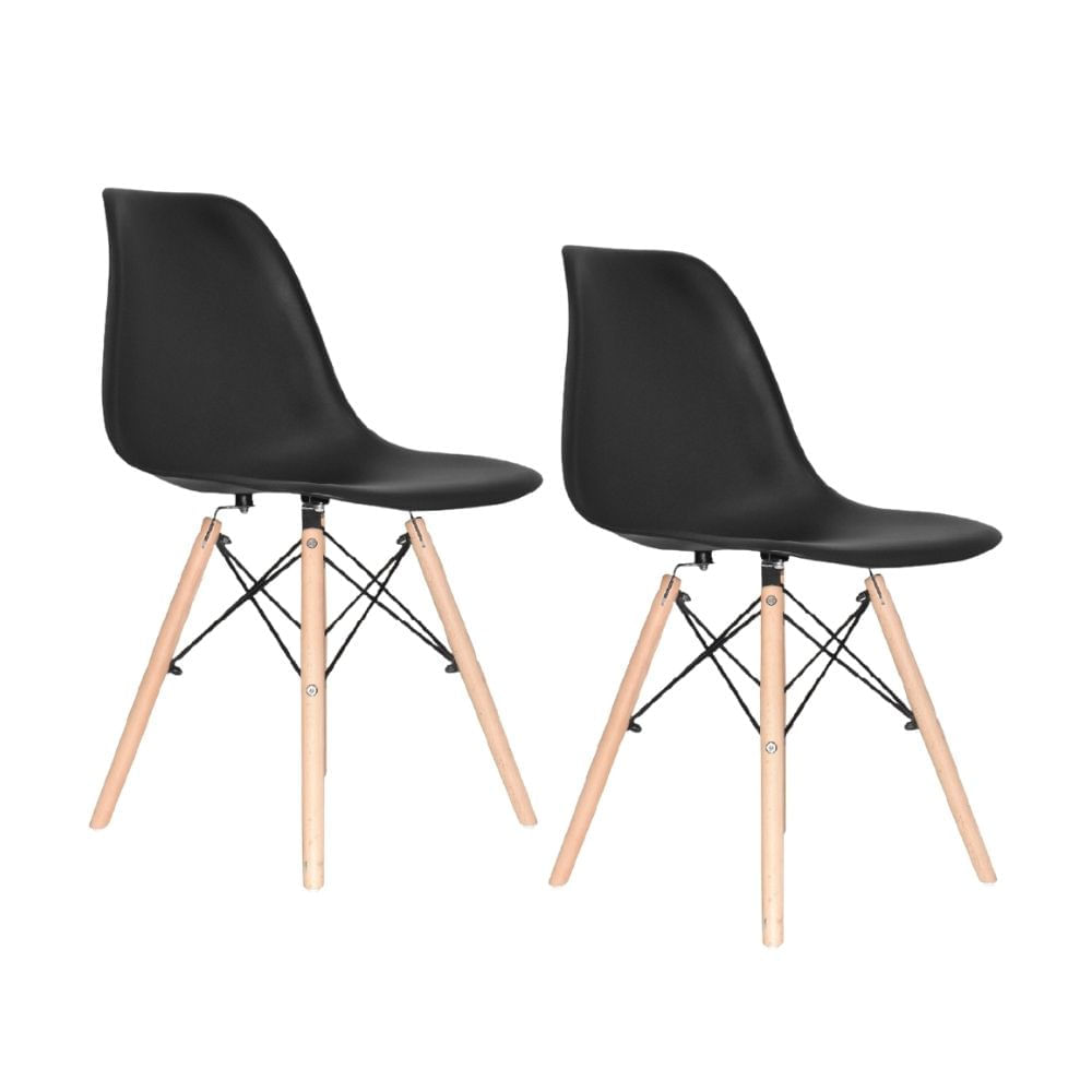 Set x 2 Sillas de Diseño Fija Eames Negro Bonno