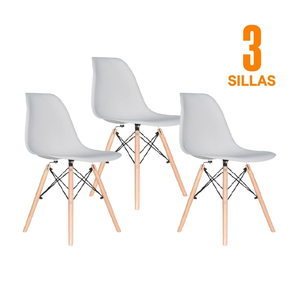 Set x 3 Sillas de Diseño Fija Eames Gris Bonno