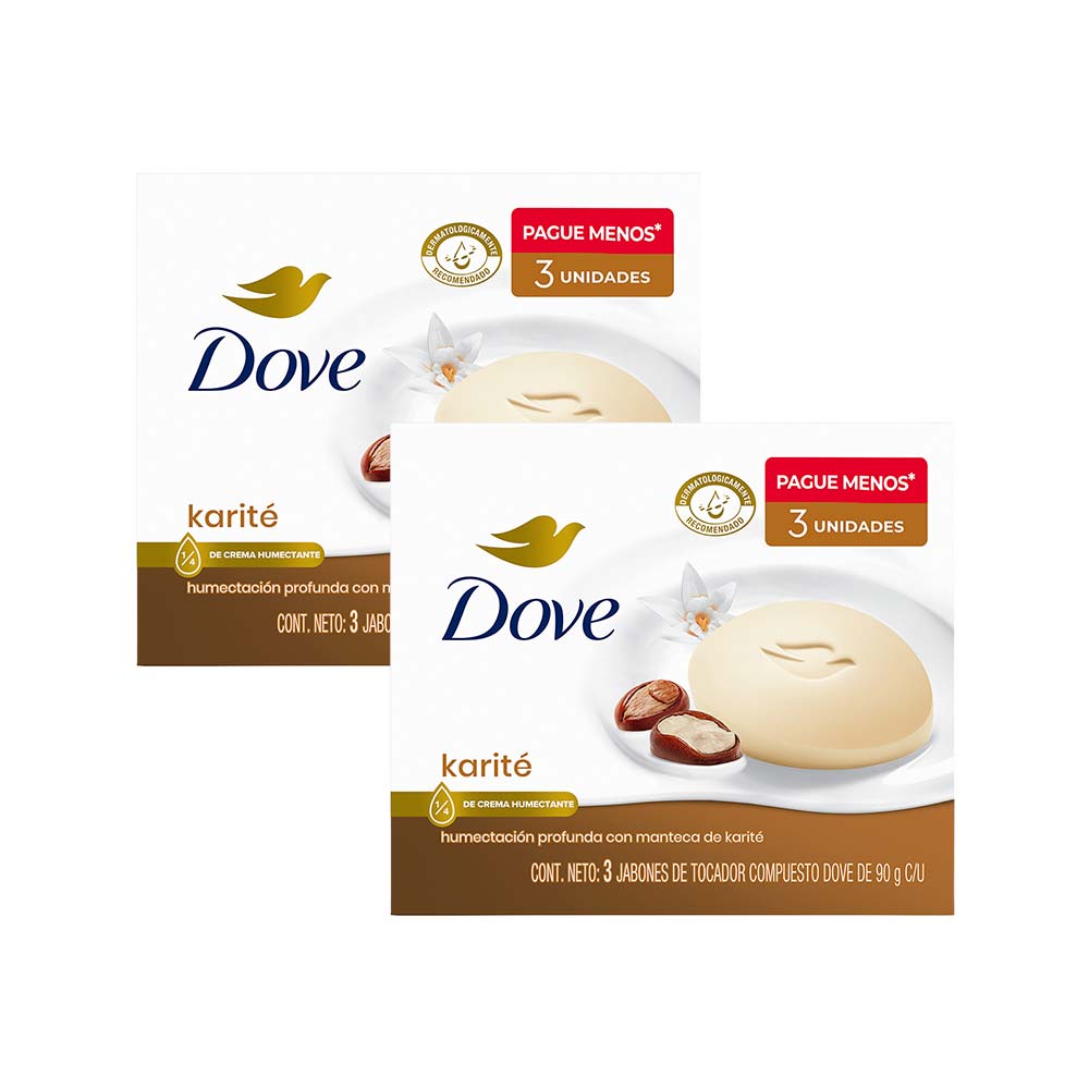 Pack Jabón DOVE Karité y Vainilla Barra 90g Paquete 3un x 2un