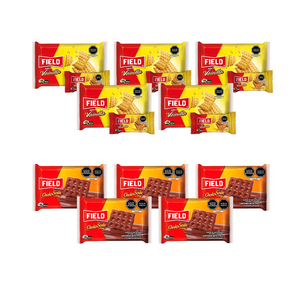 Pack Galletas FIELD Vainilla Paquete 6un x 5un + Galletas FIELD ChokoSoda Paquete 6un x 5un