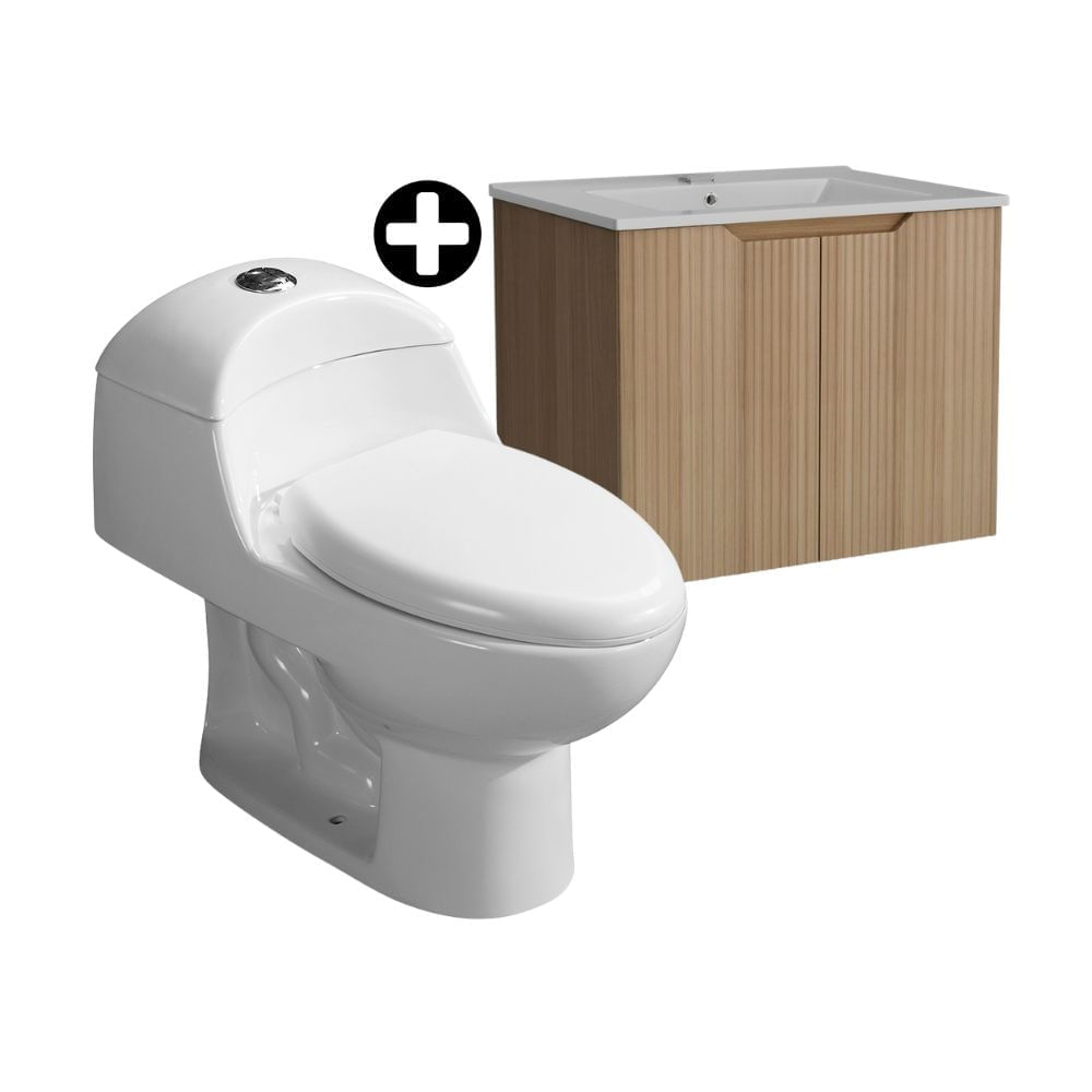 COMBO Orange: Inodoro One Piece Cerámico Ártico Blanco con D