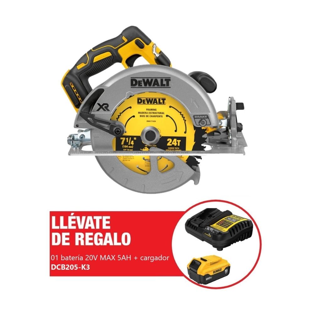Sierra Circular 7 1/4 20v + Batería 5ah + Cargador Dcs570b-k4 Dewalt