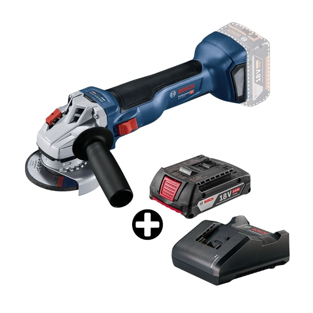 COMBO Amoladora angular GWS 18V-10 Bosch + Batería Bosch Gba 18V 2.0 AH y Cargador Gal 18V-20