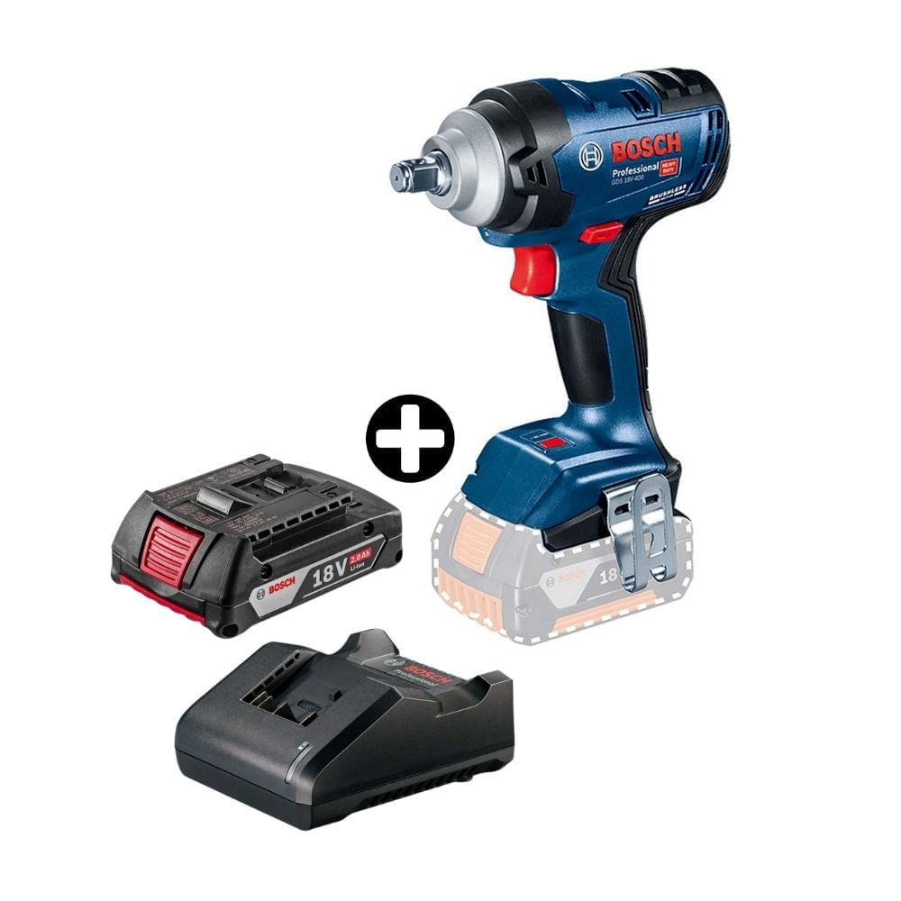 COMBO Llave de impacto GDS 18V-400NM Bosch + Batería Bosch Gba 18V 2.0 AH y Cargador Gal 18V-20
