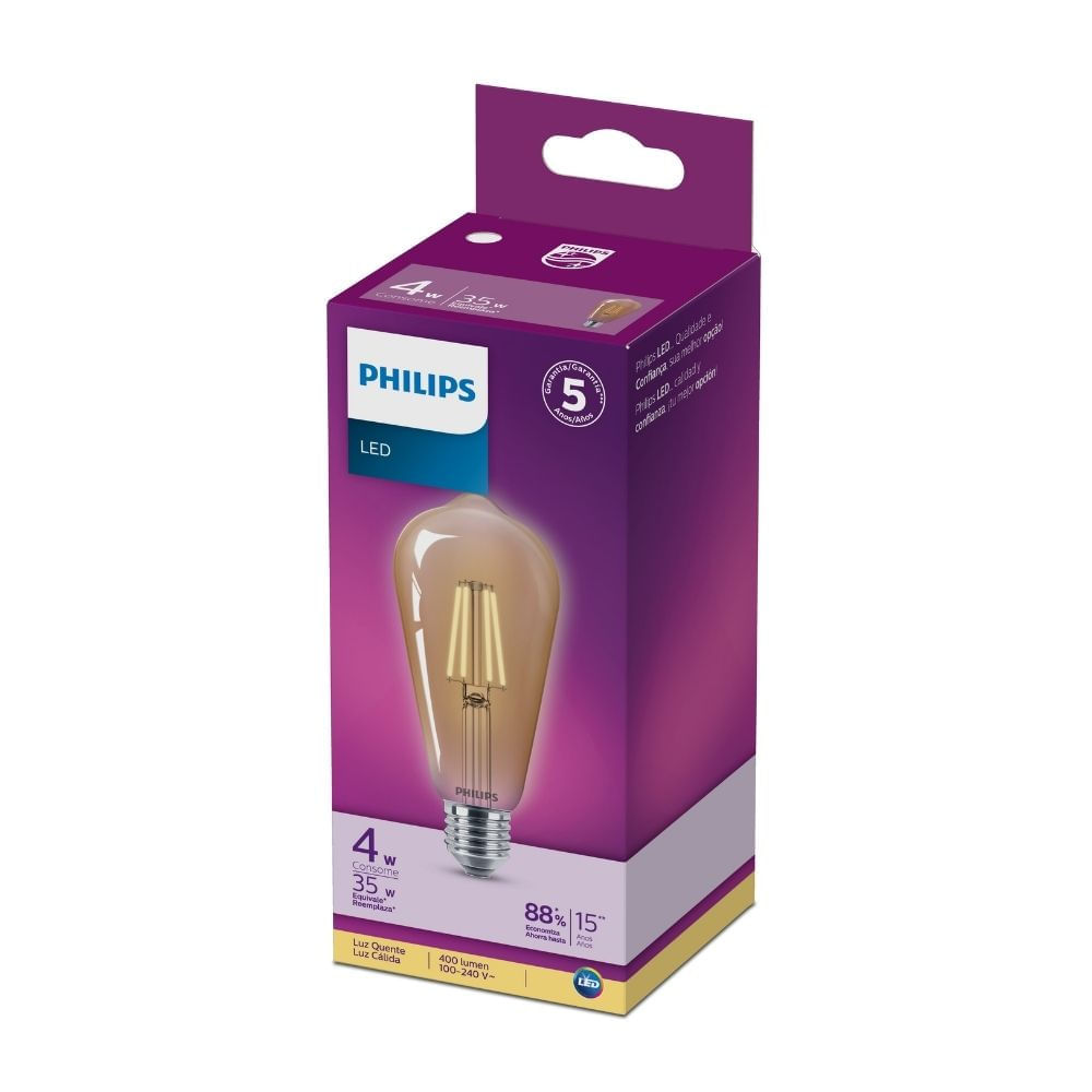 Foco LED Bulbo Philips Filamento Vintage E27 St64 Pera G2