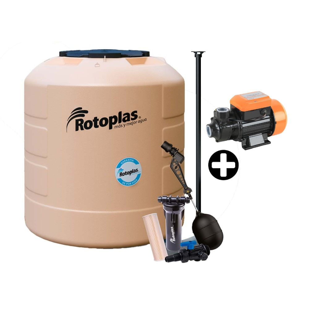 COMBO Tanque de Agua Arena Rotoplas Plus 1100 litros + Kit de Accesorios + Electrobomba Periferica QB60-H 0.50 Hp Pro