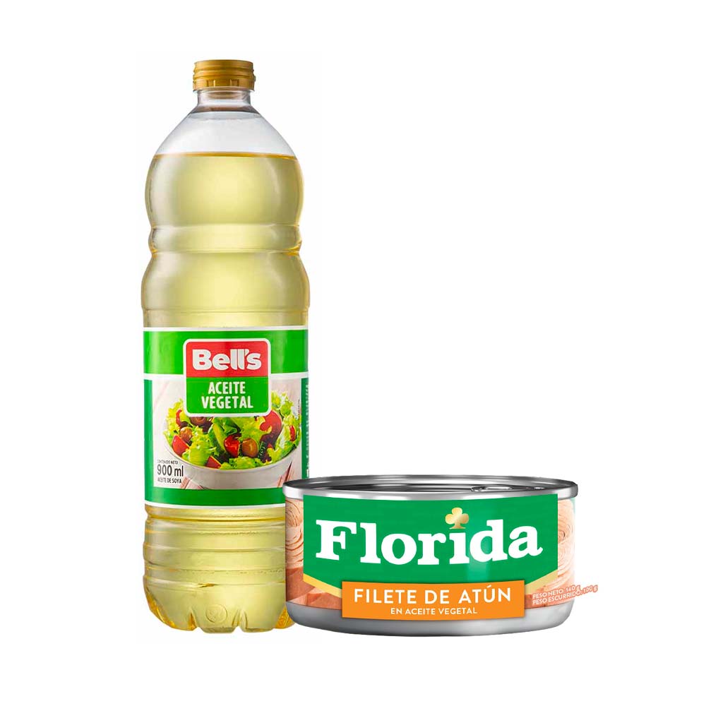 Pack Aceite Vegetal BELL'S Botella 900ml + Filete de Atún en Aceite Vegetal FLORIDA Lata 140g