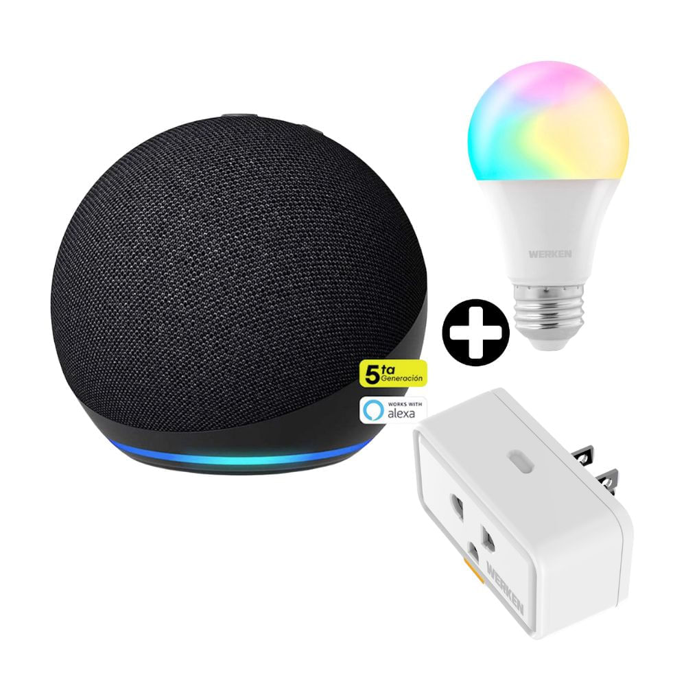 COMBO Parlante inteligente Amazon Echo Dot 5 Negro + Enchufe Werken Smart + Foco Werken Smart