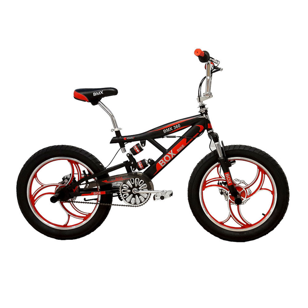 Bicicleta BMX Aro 20 Triple Suspensión Negro con Rojo