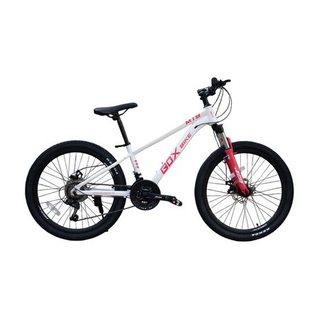 Bicicleta MTB de Aluminio Aro 24 con Suspensión Delantera y Cambios Shimano Blanco con Fucsia