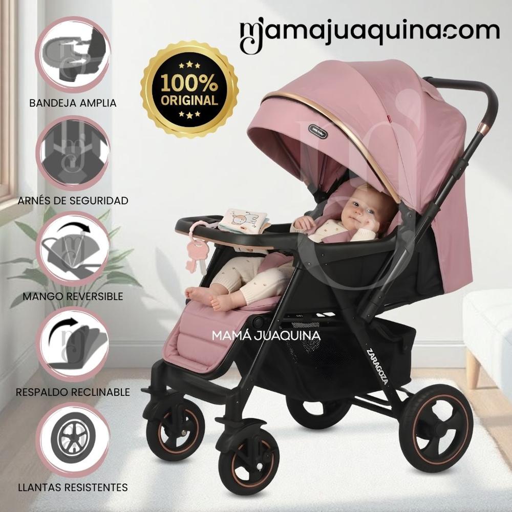 Coche Cuna de Lujo ZARAGO con Mango Reversible Pink
