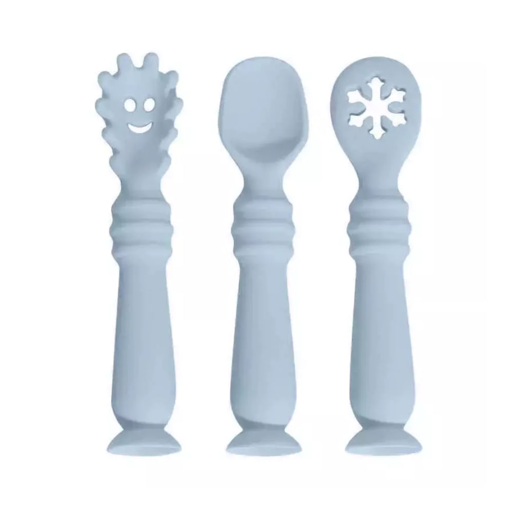 Set de 3 Piezas Cubiertos de Aprendizaje Silicona Azul para Bebé
