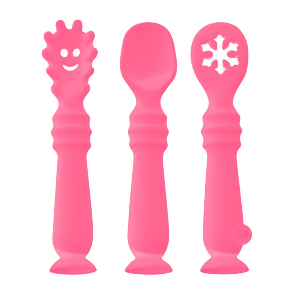 Set de 3 Piezas Cubiertos de Aprendizaje Fucsia Suave Silicona para Bebé