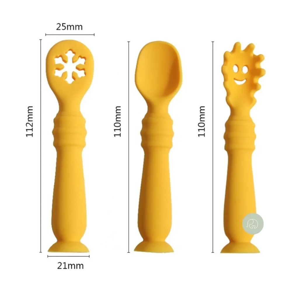 Set de 3 Piezas Cubiertos de Aprendizaje Mostaza Silicona para Bebé