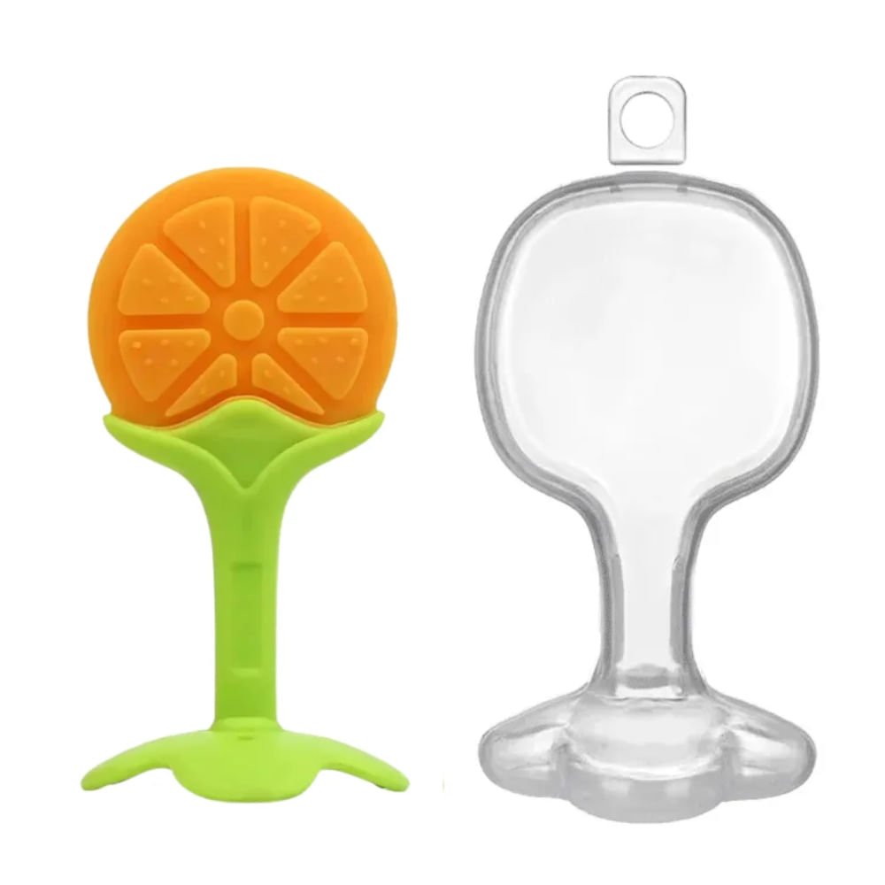Mordedor Frutas Para Bebes Flexible Denticion Naranja con Estuche