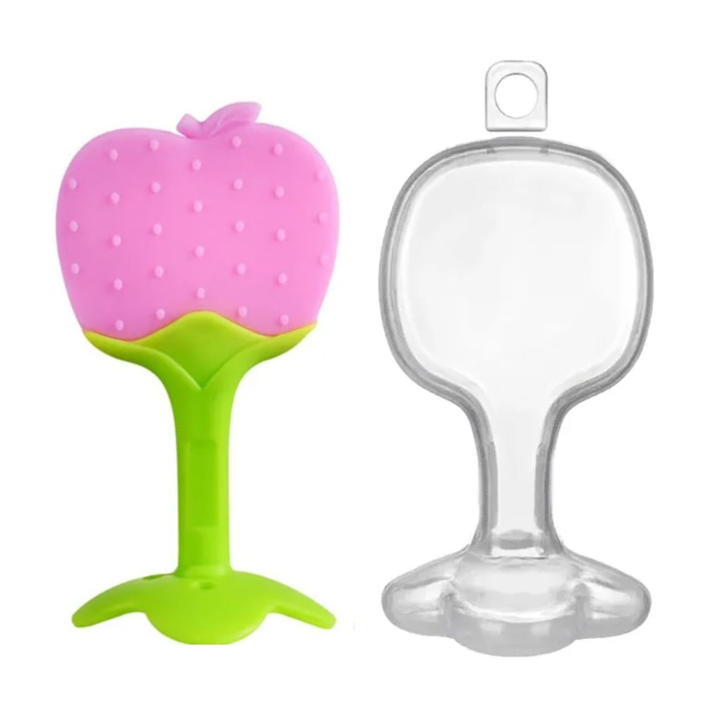 Mordedor Frutas Para Bebes Flexible Denticion Manzana con Estuche