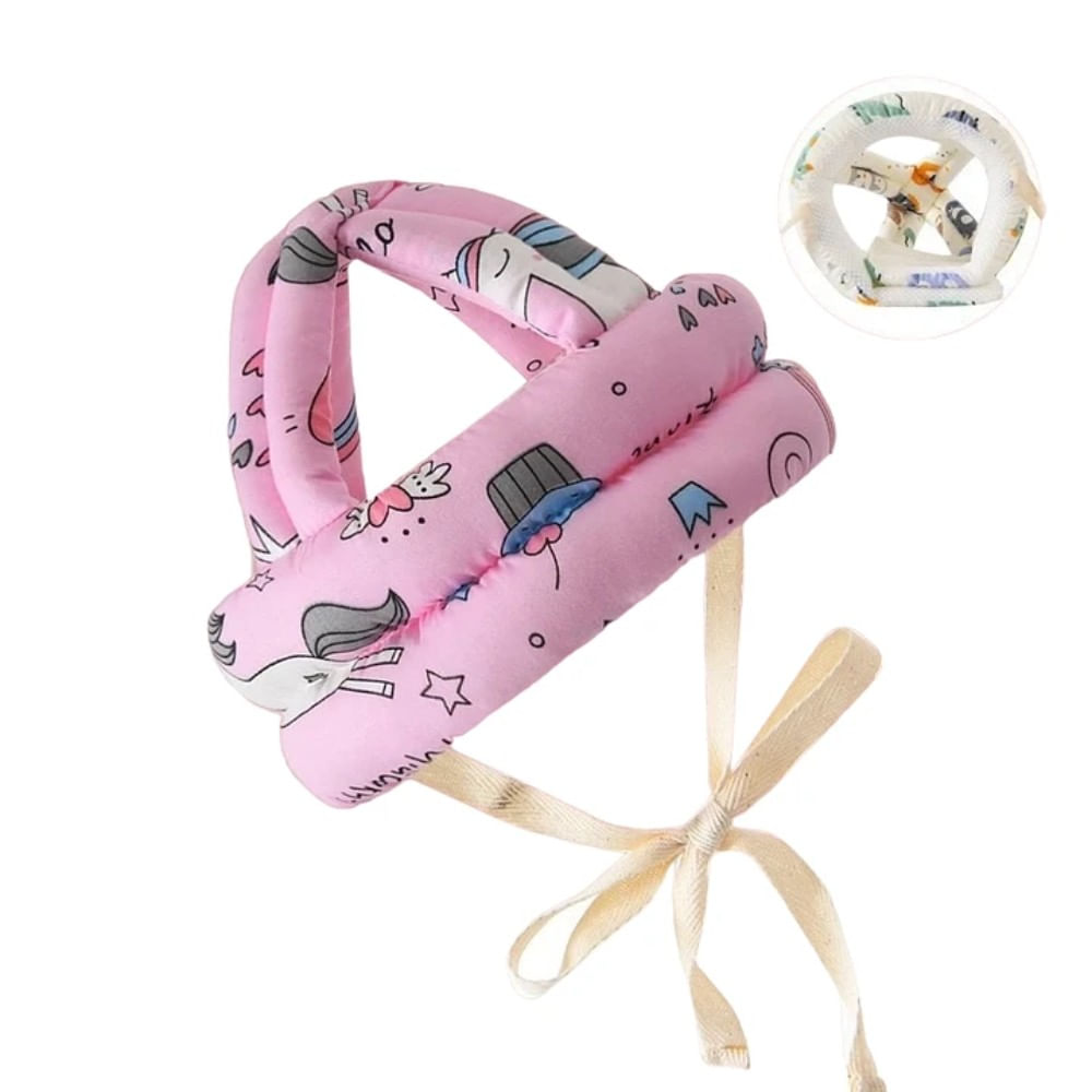 Gorro Protector Anticaidas Alcochonado Rosado Diseño Arcoiris Unicornio Donuts