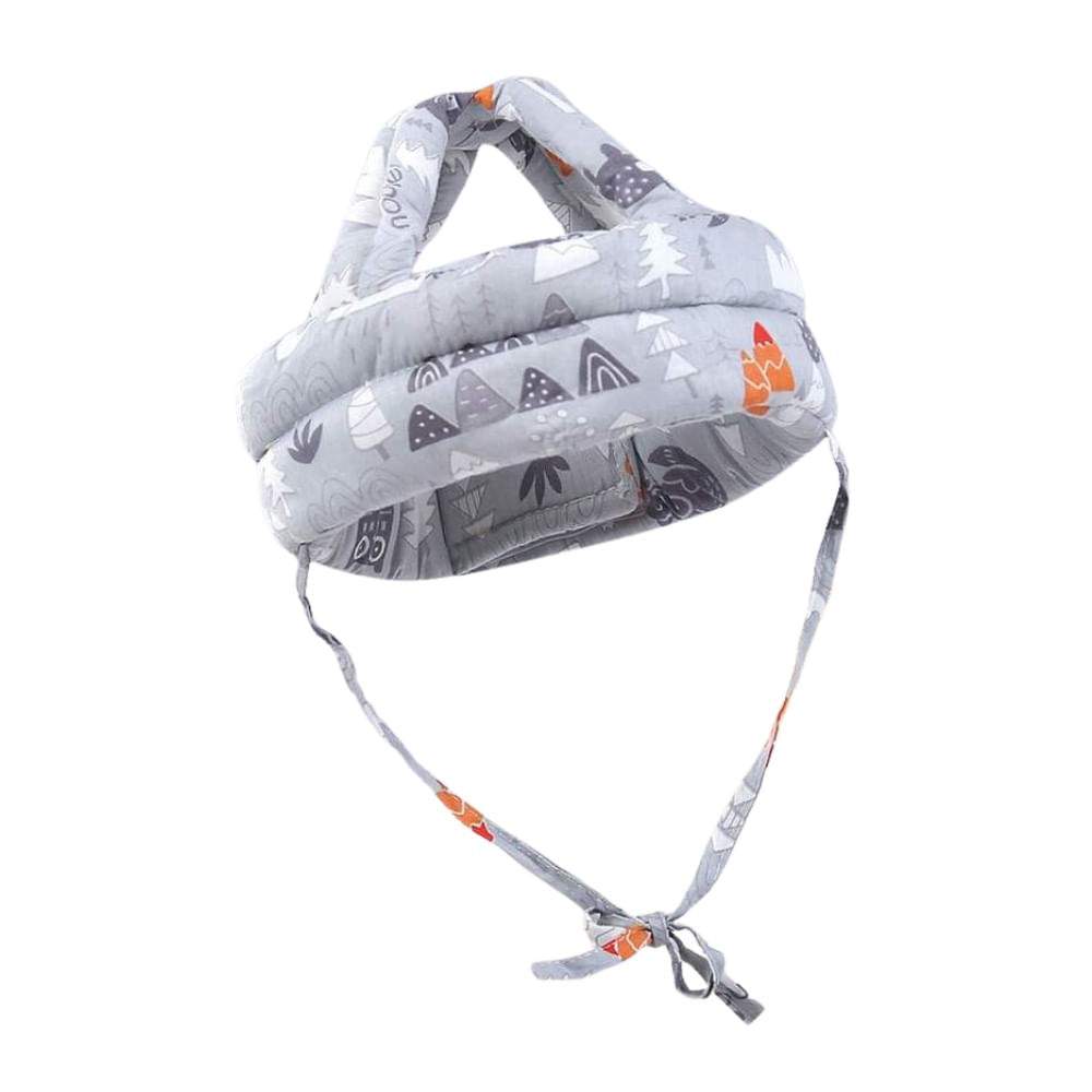 Gorro Protector Anticaidas Alcochonado Gris Diseño de Bosque con Animalitos