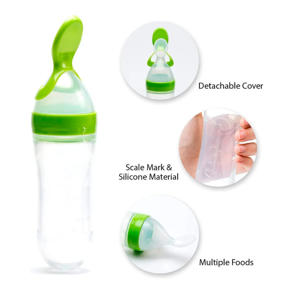 Biberon Cuchara Silicona Dosificadora 90ml Verde Limon