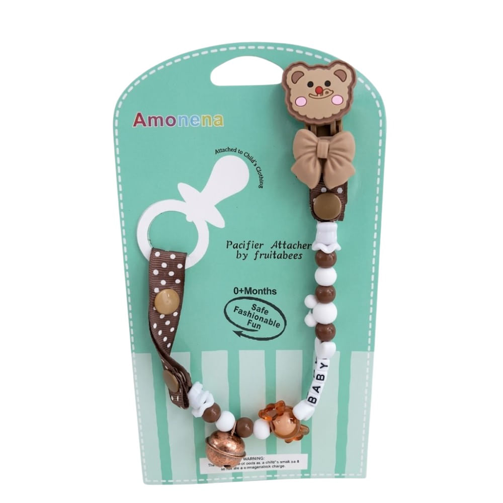 Sujetador de Chupon Baby con Cascabel Amonena Marron de Osito
