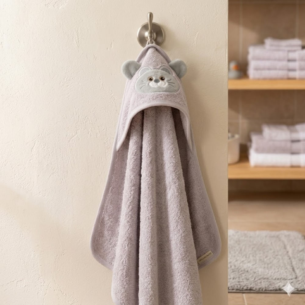 Toalla de Baño Bebé con Capucha para Niño Plomo de Gatito