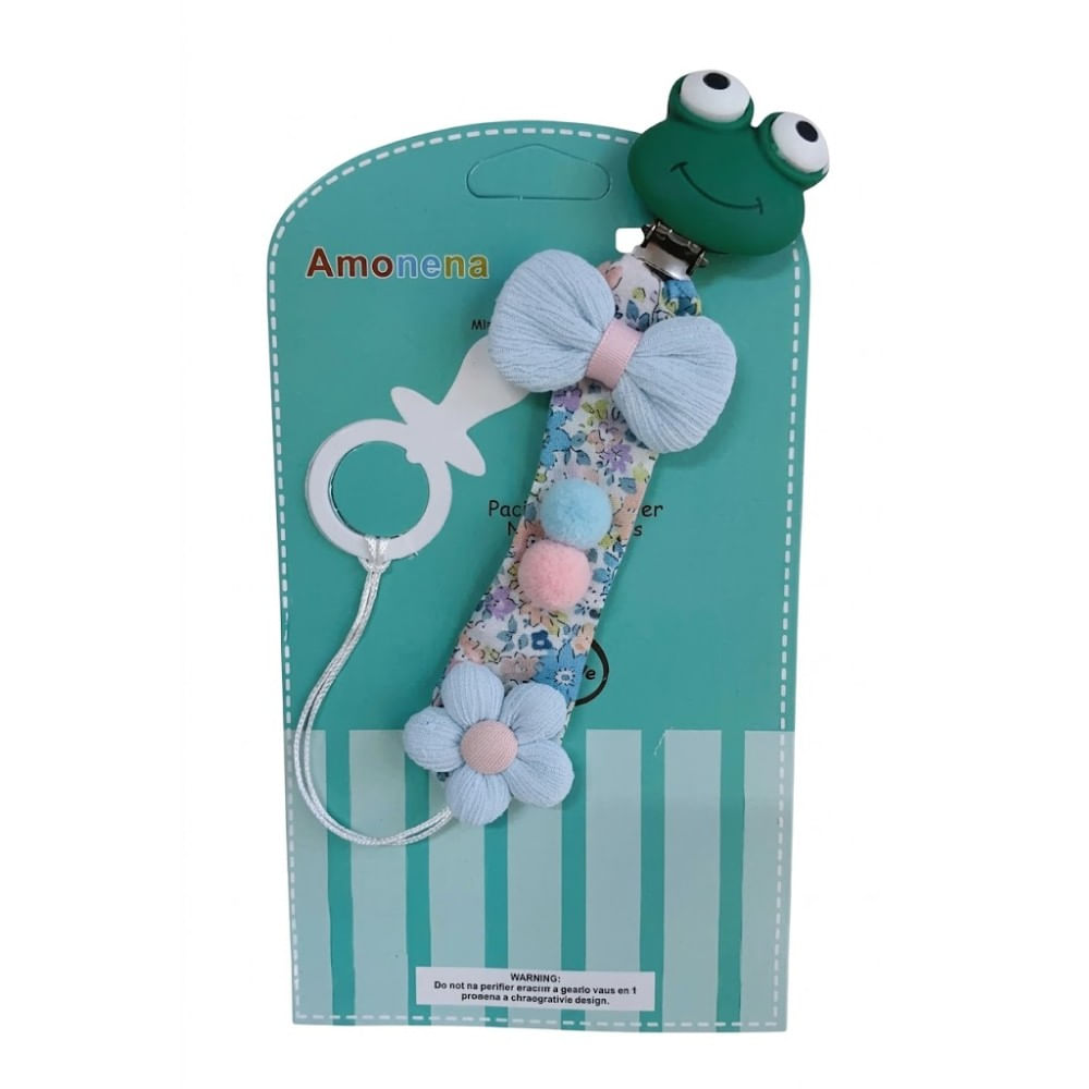 Sujetador de Chupón Amonena de Tela Con Lazo Sapito Verde