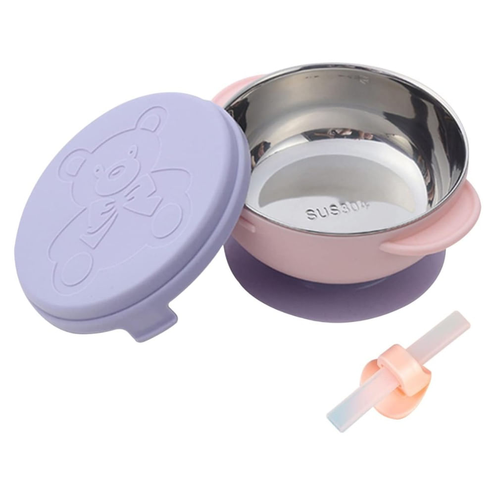 Set de Alimentación para Bebés Tazón Térmico de Acero Rosado