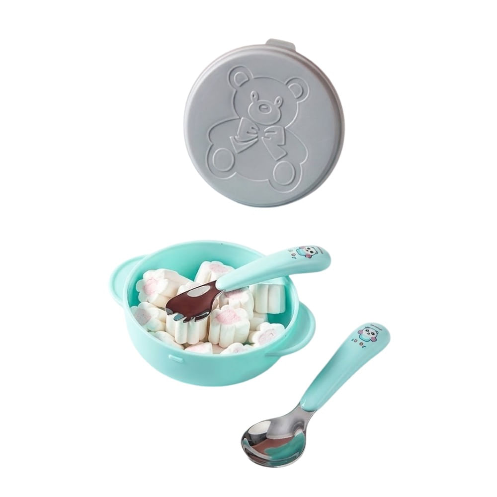 Set de Alimentación para Bebés Tazón Térmico de Color Acero con Celeste Children Rice Bowl