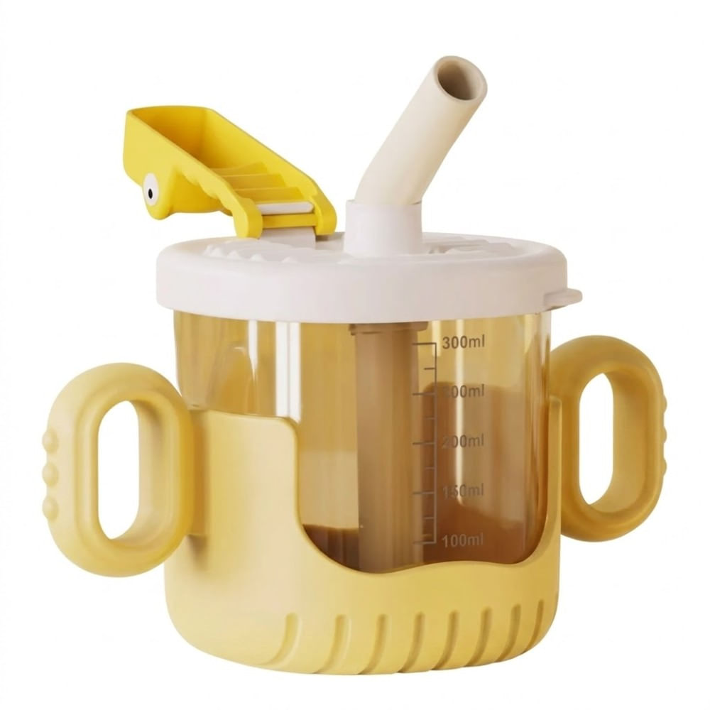 Vaso Antiderrame Cocodrilo Amarillo con Sorbete para Bebé Niño