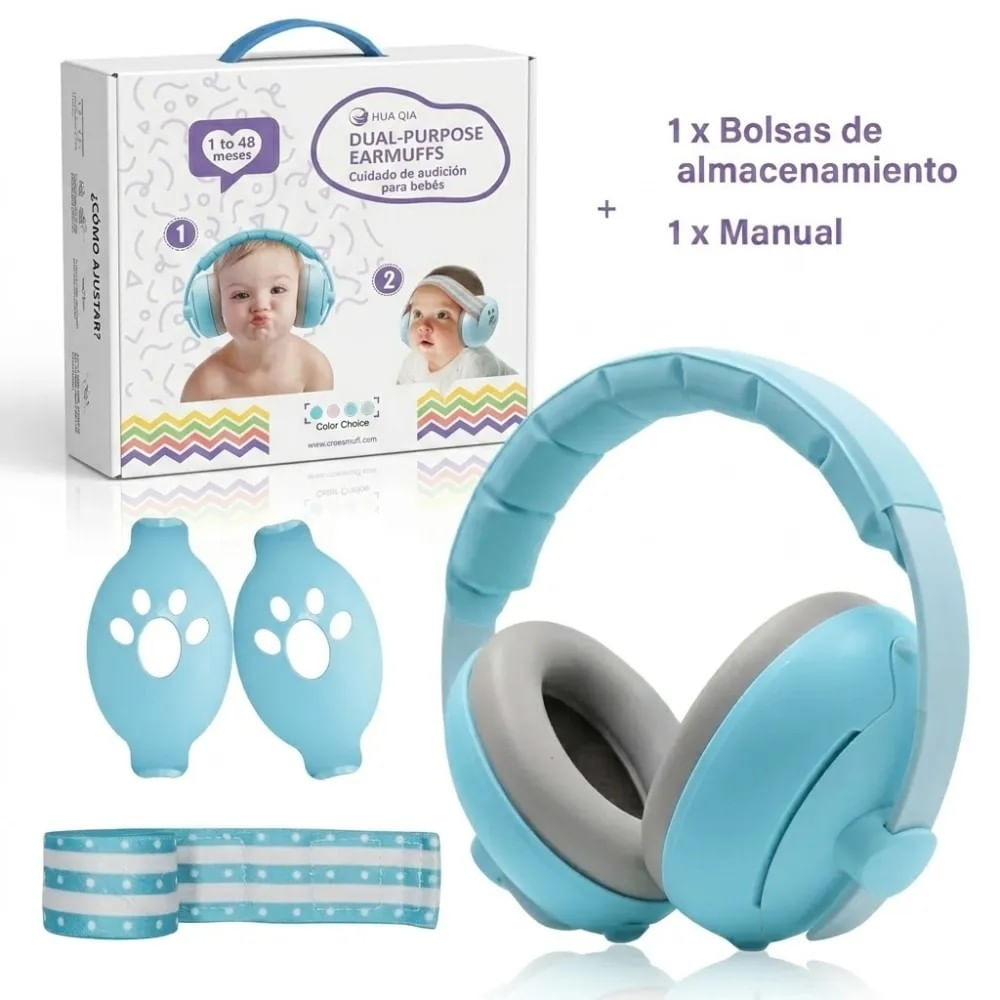 Audifonos Antiruido 2 en 1 para Bebes Niños Celeste