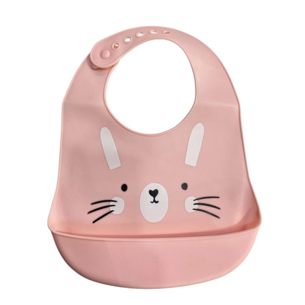 Baberos de Silicona para Bebe Rosado Conejita