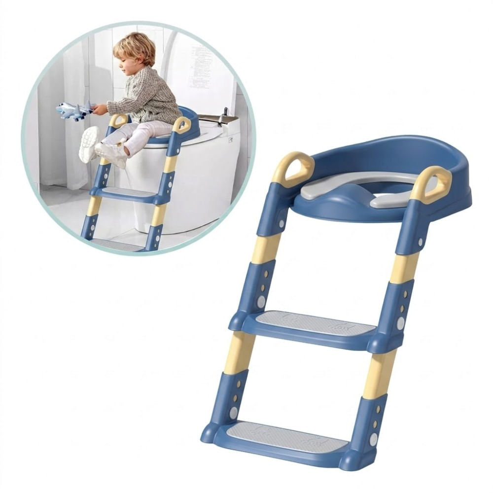 Asiento de Inodoro de Baño con Escalera para Niños Azul BC-108