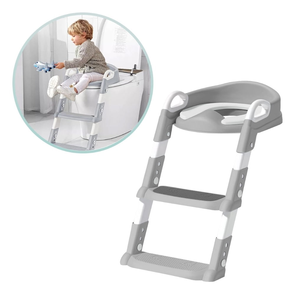 Asiento de Inodoro de Baño con Escalera para Niños Gris BC-108