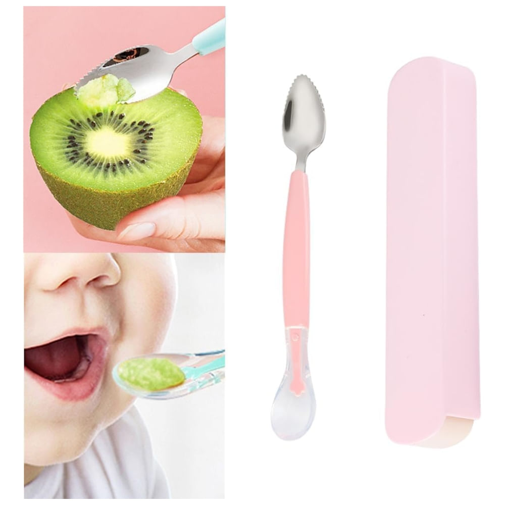 Cuchara Doble en Estuche Rosado