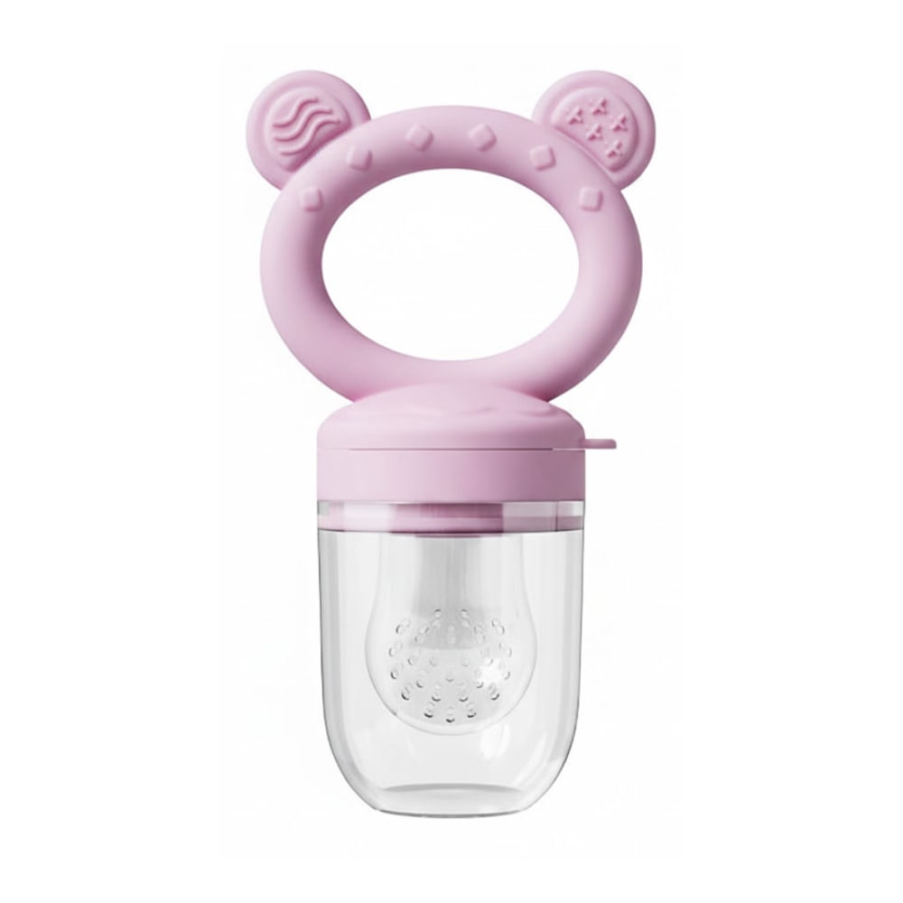 Chupón Osito Alimentador Mordedor de Silicona con Estuche más Cadena más Repuesto Rosado